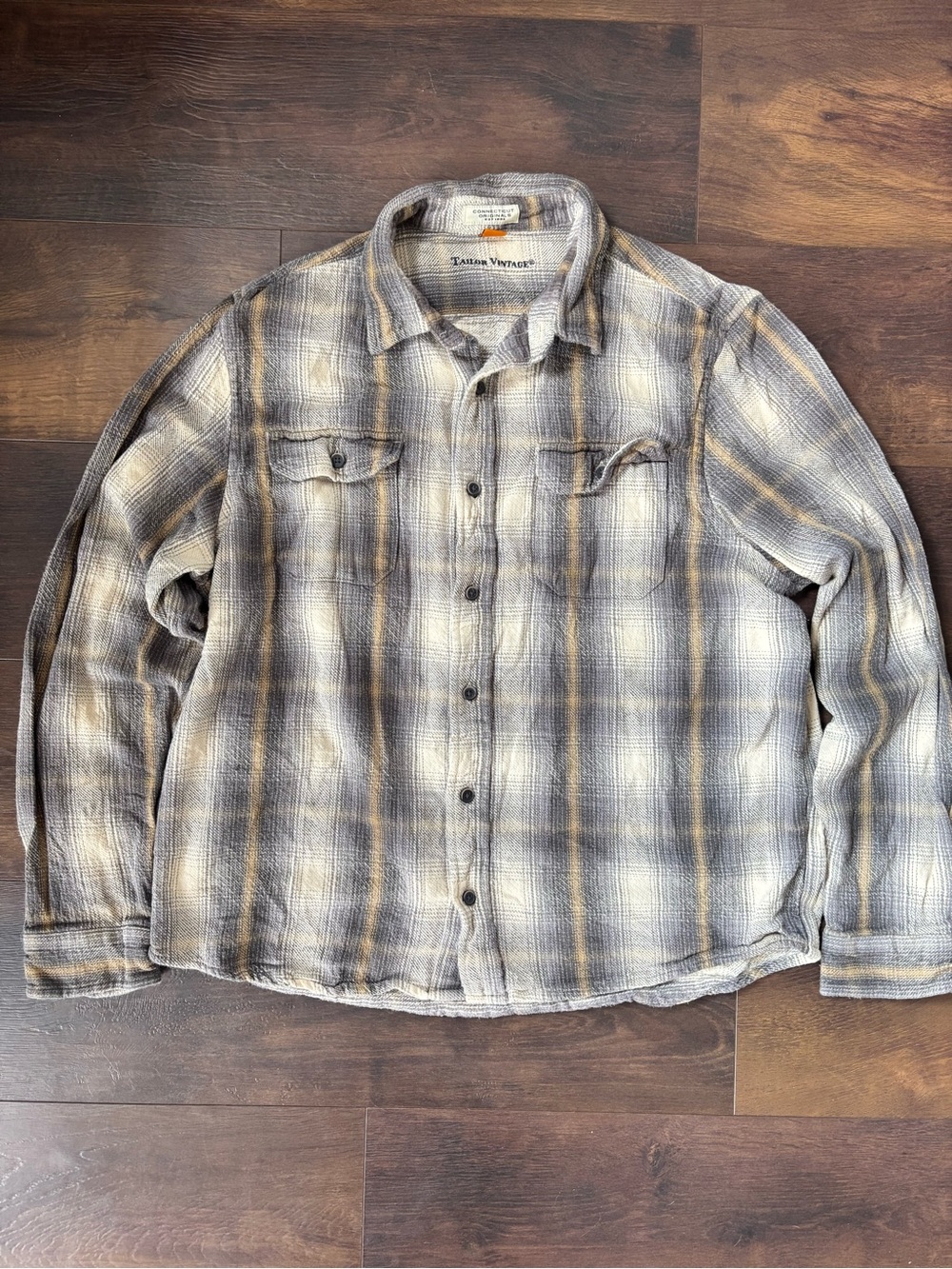 Tailor Vintage Gray Plaid Flannel Button Up Shirt Men’s XL